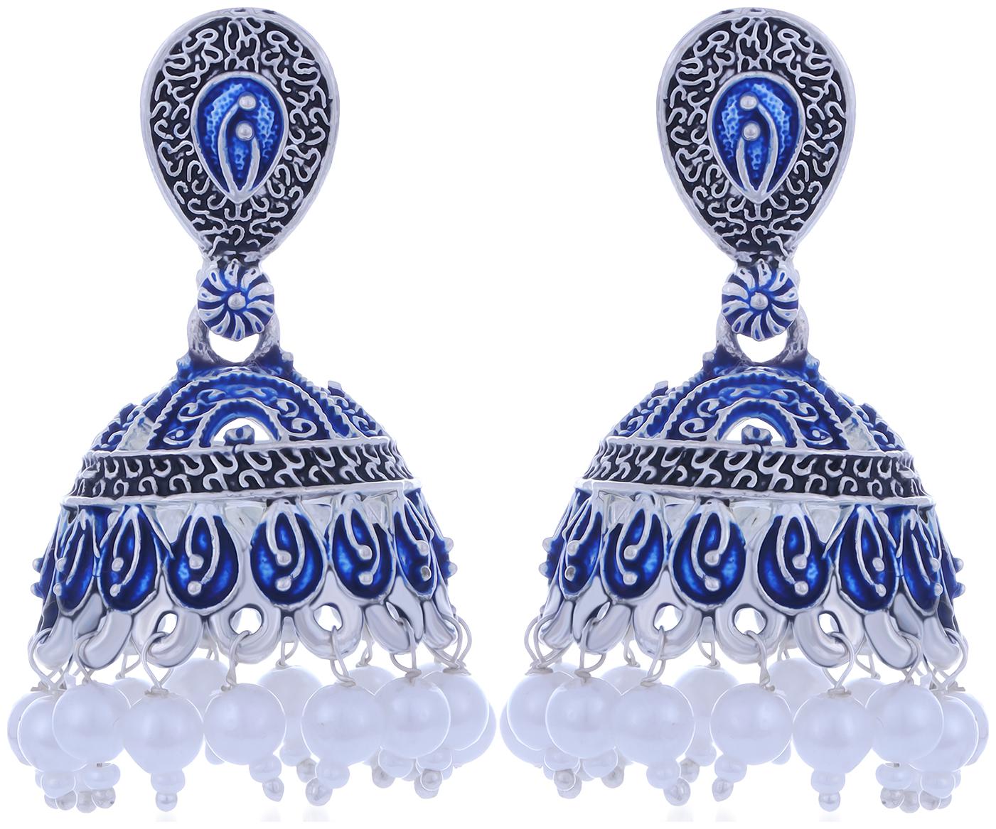

Sukkhi Luxurious Mint Collection Pearl Oxidised Jhumki Earring For Women