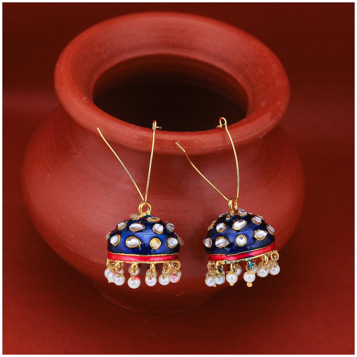 

Sukkhi Modern Pearl Gold Plated Kundan Meenakari Jhumki Earring for Women