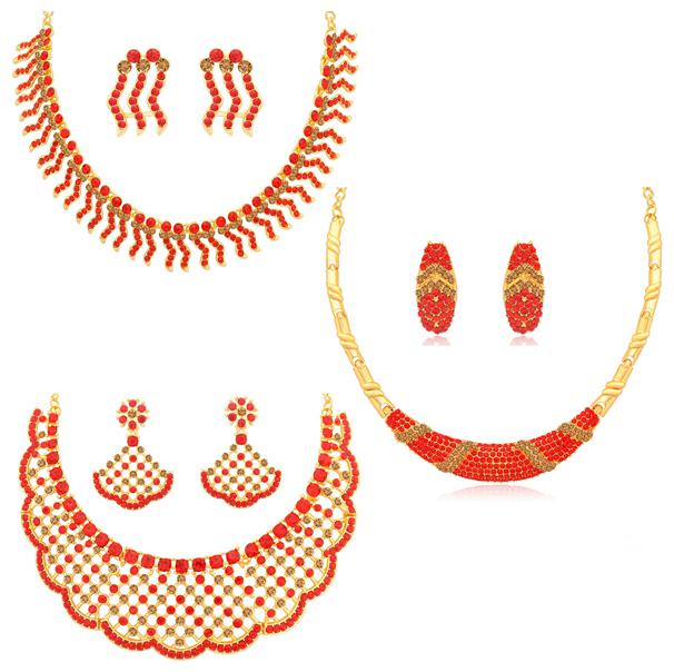

Sukkhi Modern LCT and Red Stone Gold Plated Necklace Set Combo for Women