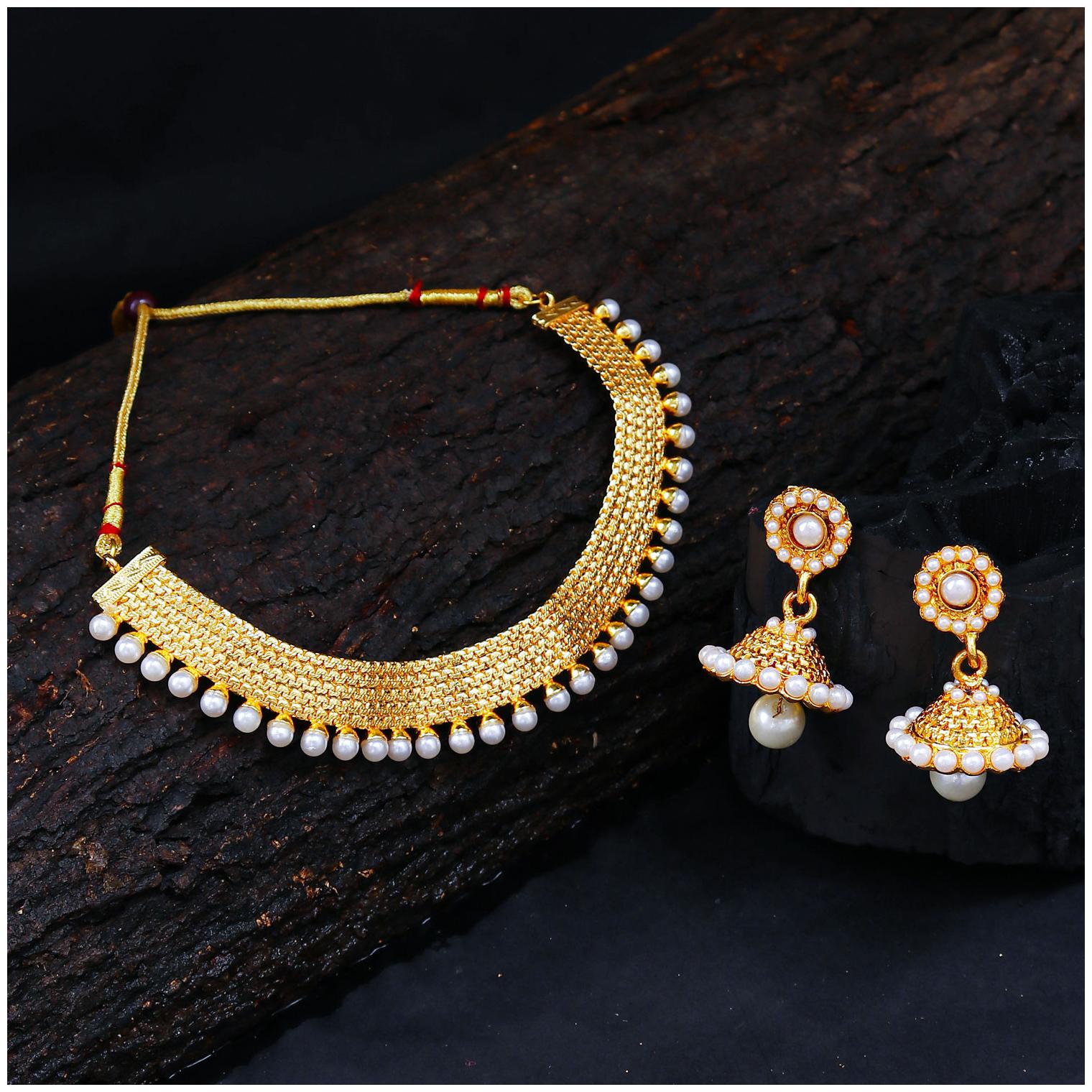 

Sukkhi Glorious Gold Plated Wedding Jewellery Pearl Choker Necklace Set For Women