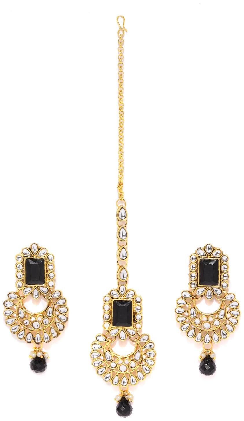 

Sukkhi Modish Kundan Gold Plated Chandbali Earring Maangtikka Set For Women
