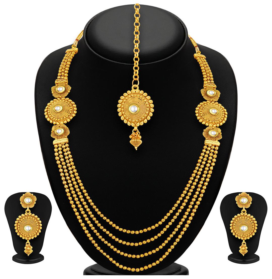 

Sukkhi Pleasing Four Strings Gold Plated Necklace Set For Women