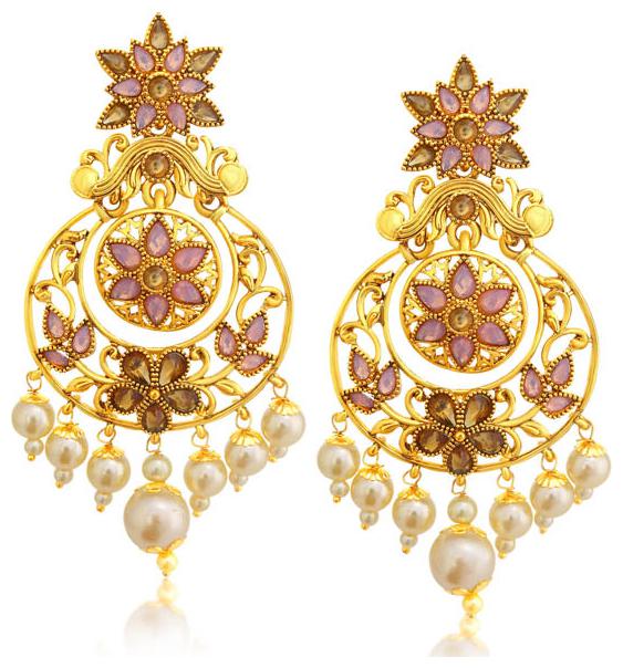 

Sukkhi Precious LCT Gold Plated Floral Pearl Chandelier Earring For Women