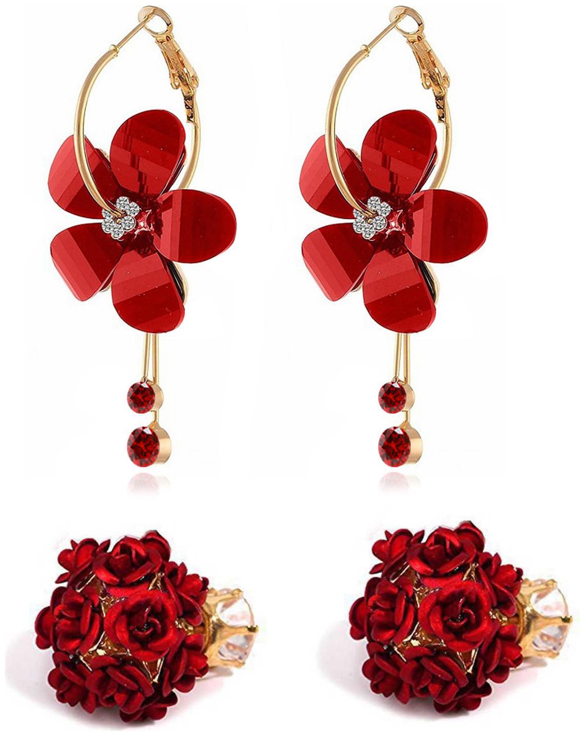 

Sukkhi Pretty Gold Plated Rose Dangle Earring Combo For Women
