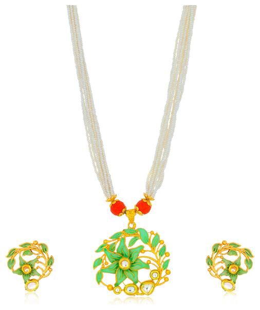 

Sukkhi Ravishing Gold Plated Floral Long Haram Necklace Set for Women