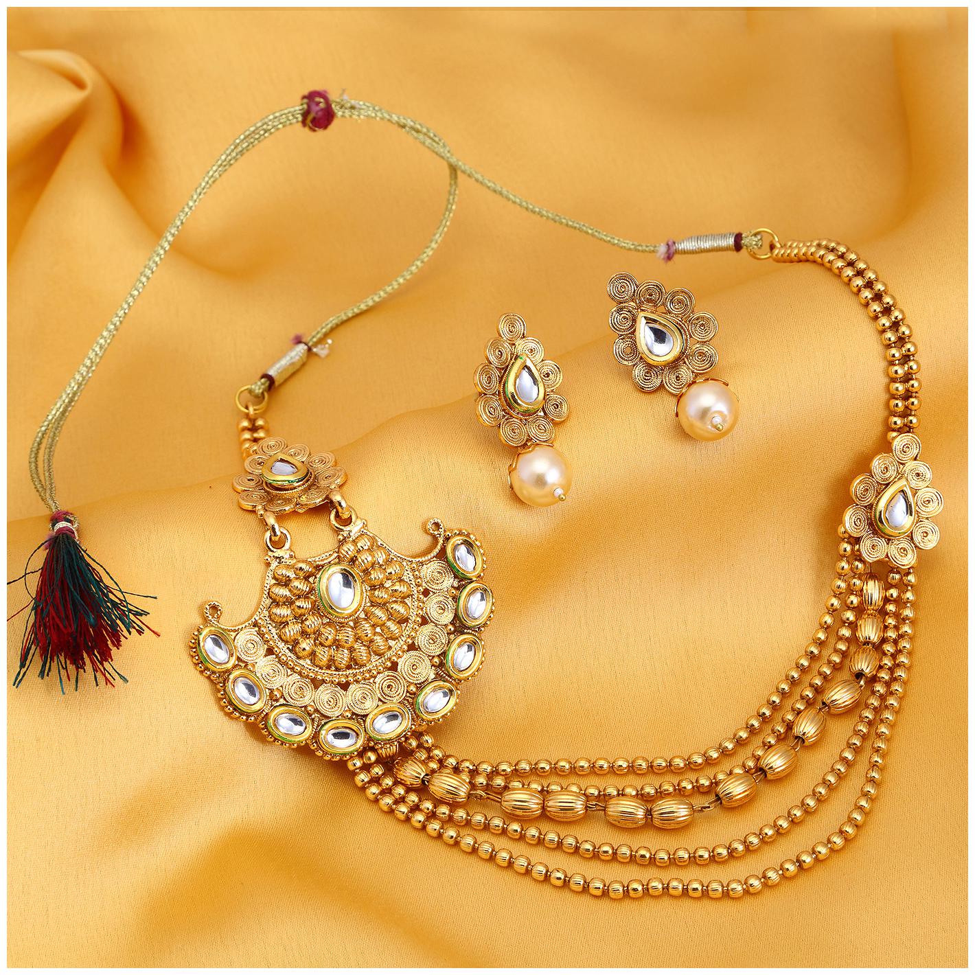 

Sukkhi Ritzy Jalebi 5 String Gold Plated Kundan Necklace Set For Women