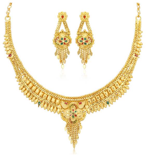 

Sukkhi Shimmering 24 Carat Gold Plated Wedding Jewellery Choker Necklace Set for Women