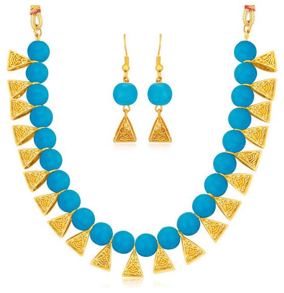 

Sukkhi Shimmering Gold plated Sky Blue Necklace Set for Women