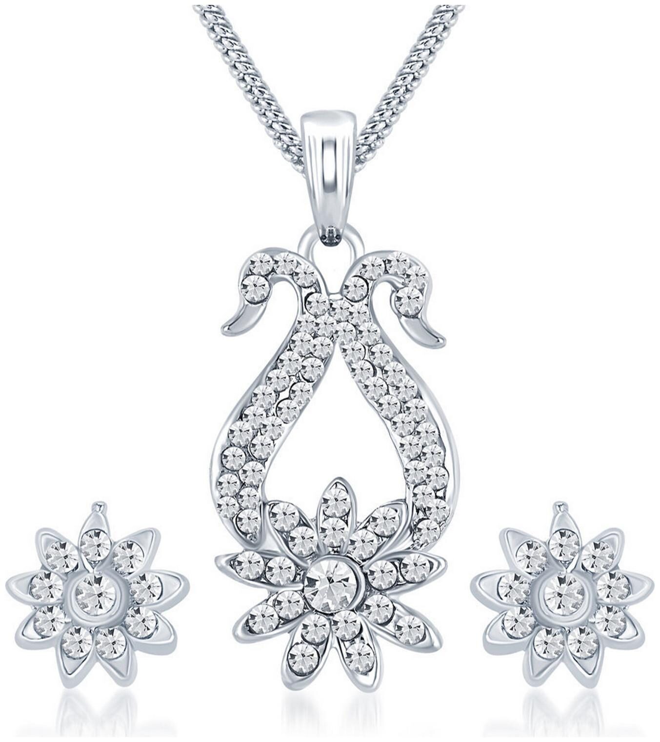 

Sukkhi ShoStopper Dazzling Rhodium Plated Austrian Diamond Pendant Set