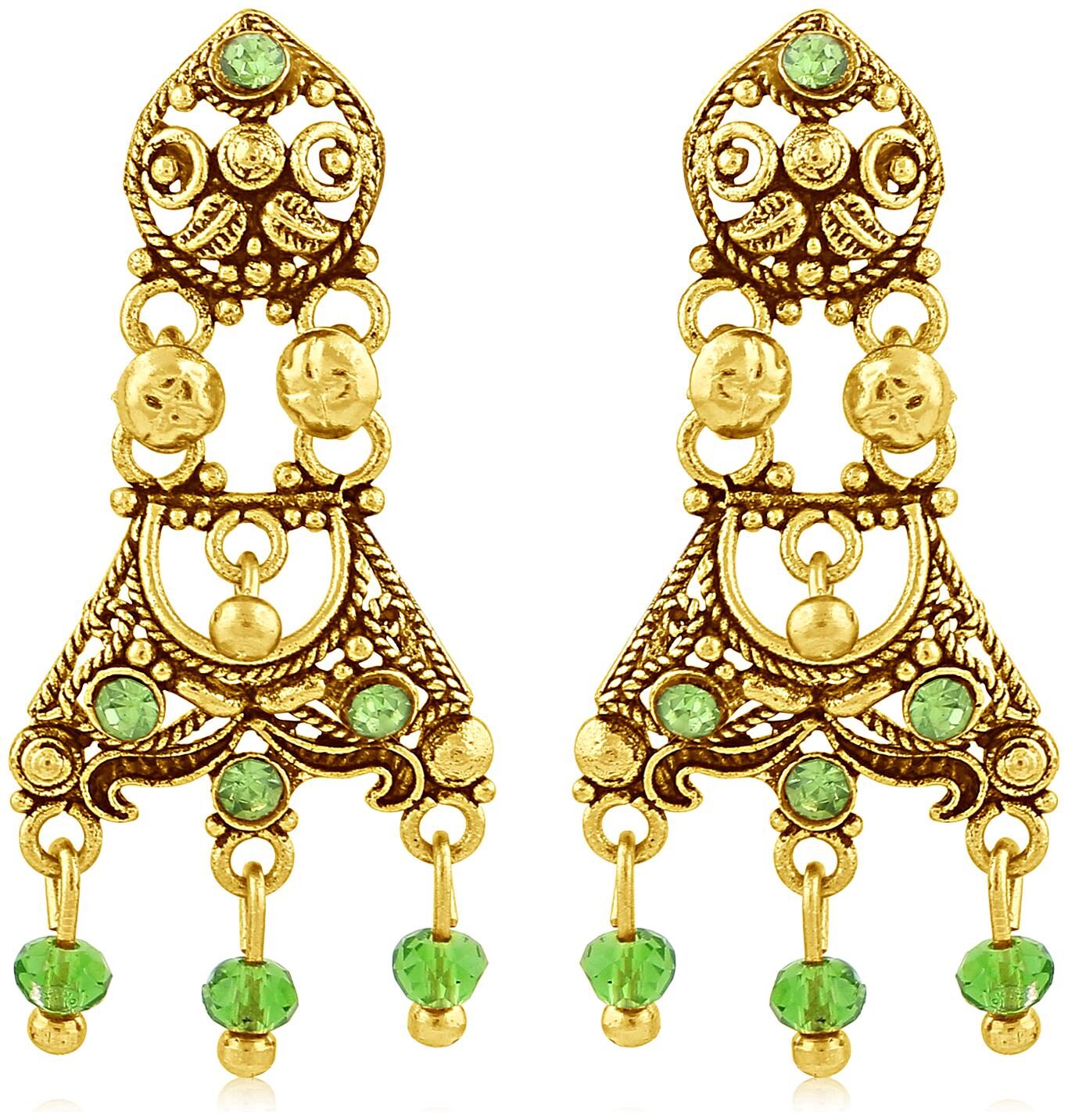 

Sukkhi Sleek Gold Plated Green Studded Dangler Stone Earring For Women
