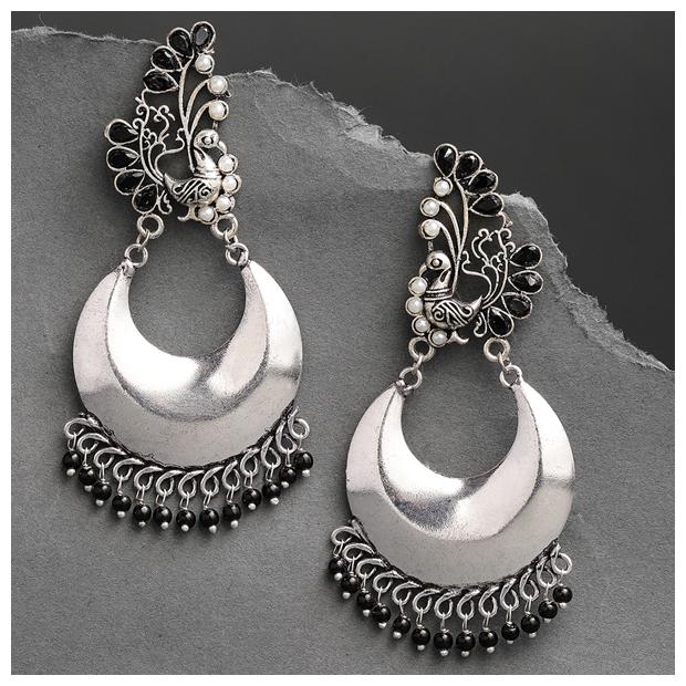 

Sukkhi Sleek Oxidised Plated Peacock Chandbali Earring for Women