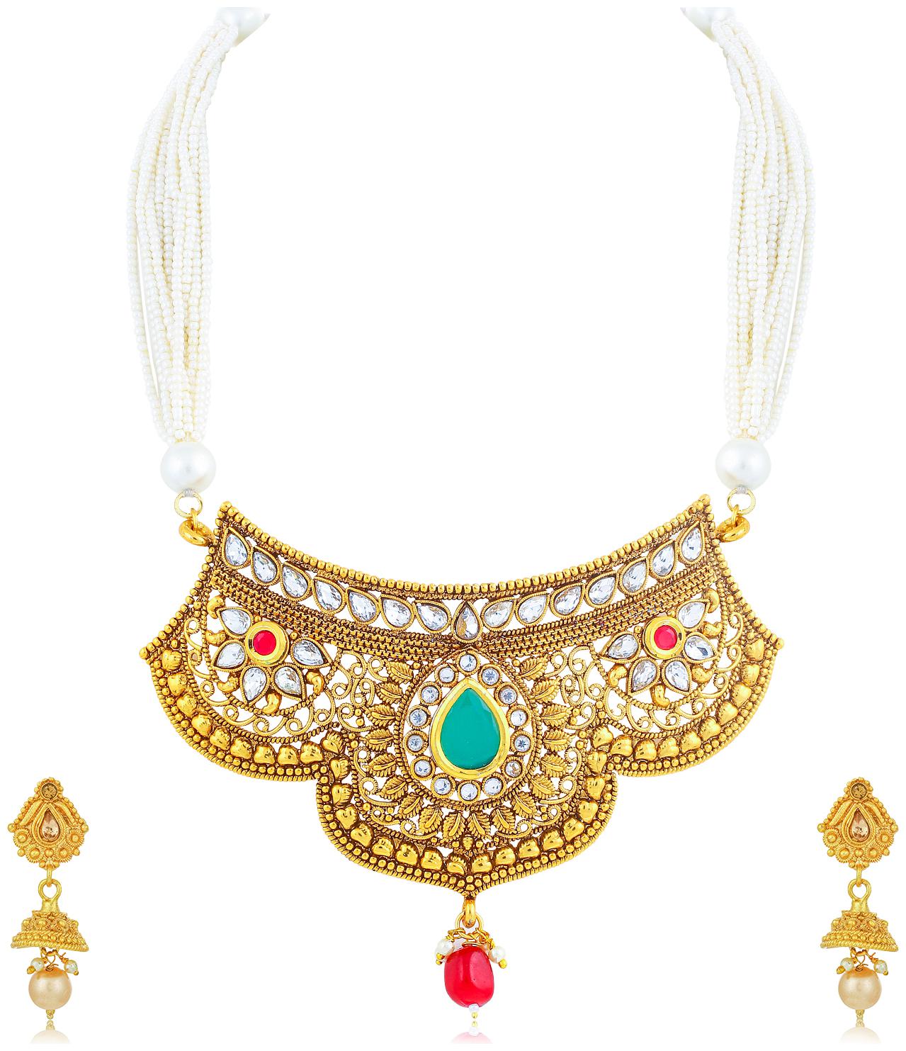 

Sukkhi Sparkling Collar Gold Plated Necklace Set for Women