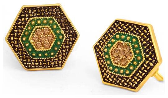 

Sukkhi Spectacular LCT Gold Plated Hexagon Green Mint Meena Collection Stud Earring For Women
