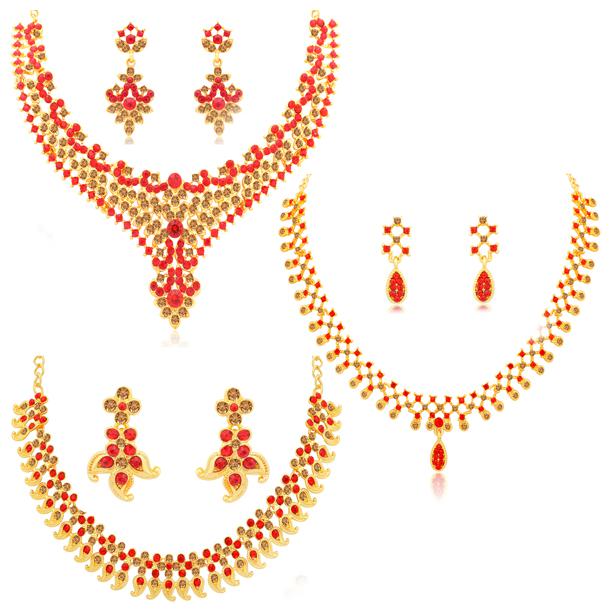 

Sukkhi Spectacular LCT and Red Stone Gold Plated Paisley Necklace Set Combo for Women