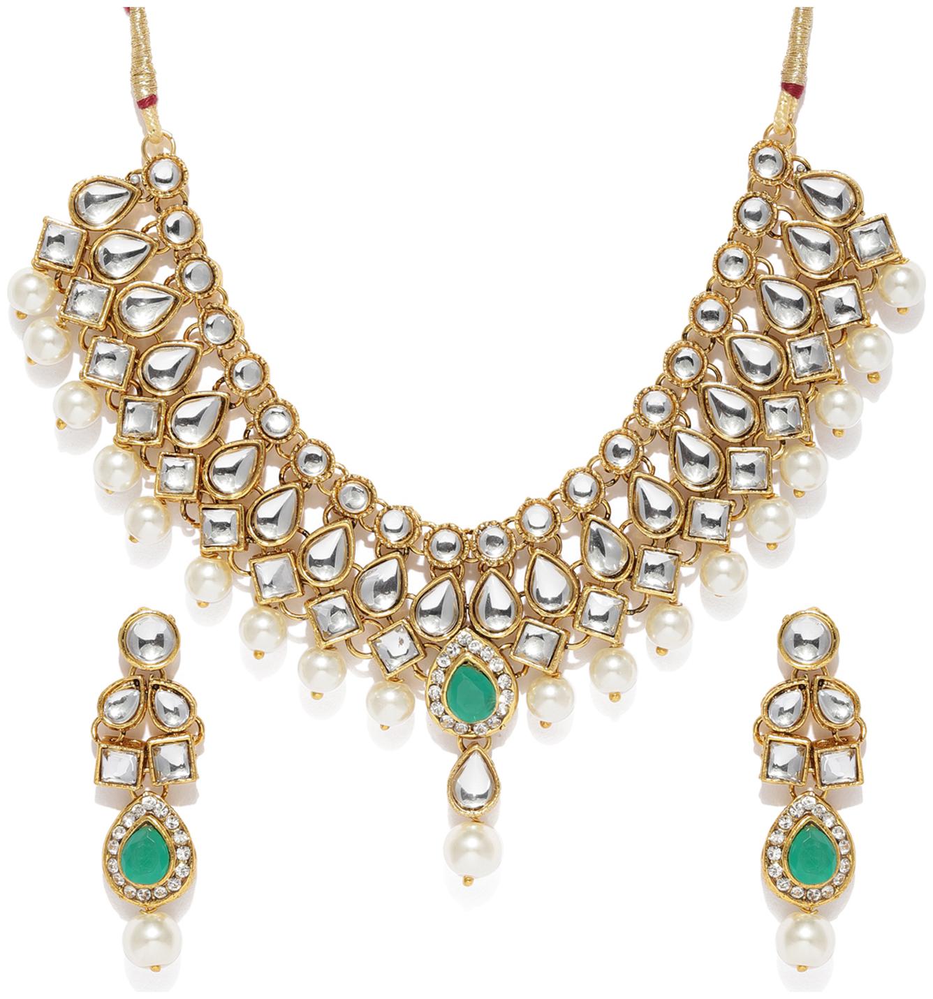 

Sukkhi Spectacular Pearl Gold Plated Wedding Jewellery Kundan Choker Necklace Set for Women