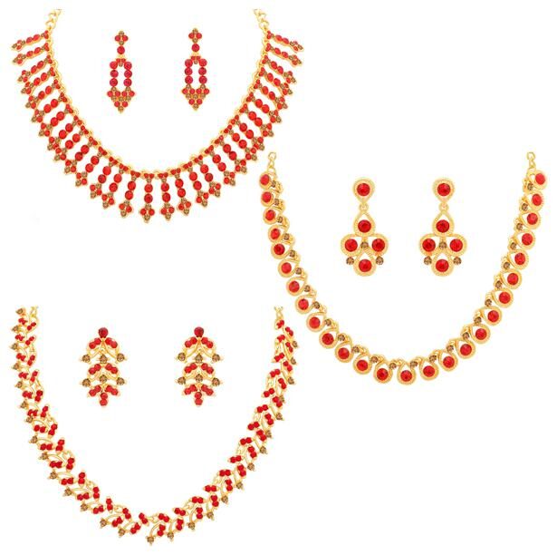 

Sukkhi Splendid LCT and Red Stone Gold Plated Necklace Set Combo for Women