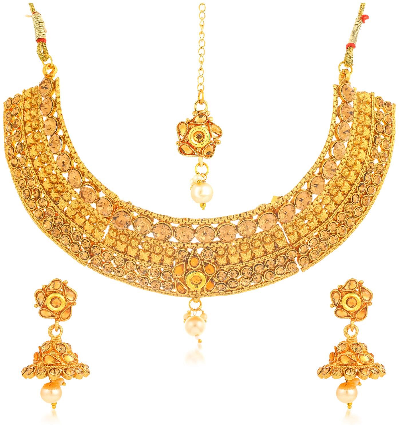 

Sukkhi Splendid Gold Plated LCT Stone Choker Necklace Set for Women