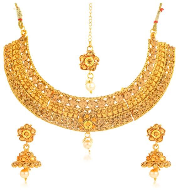 

Sukkhi Splendid Gold Plated LCT Stone Choker Necklace Set for Women