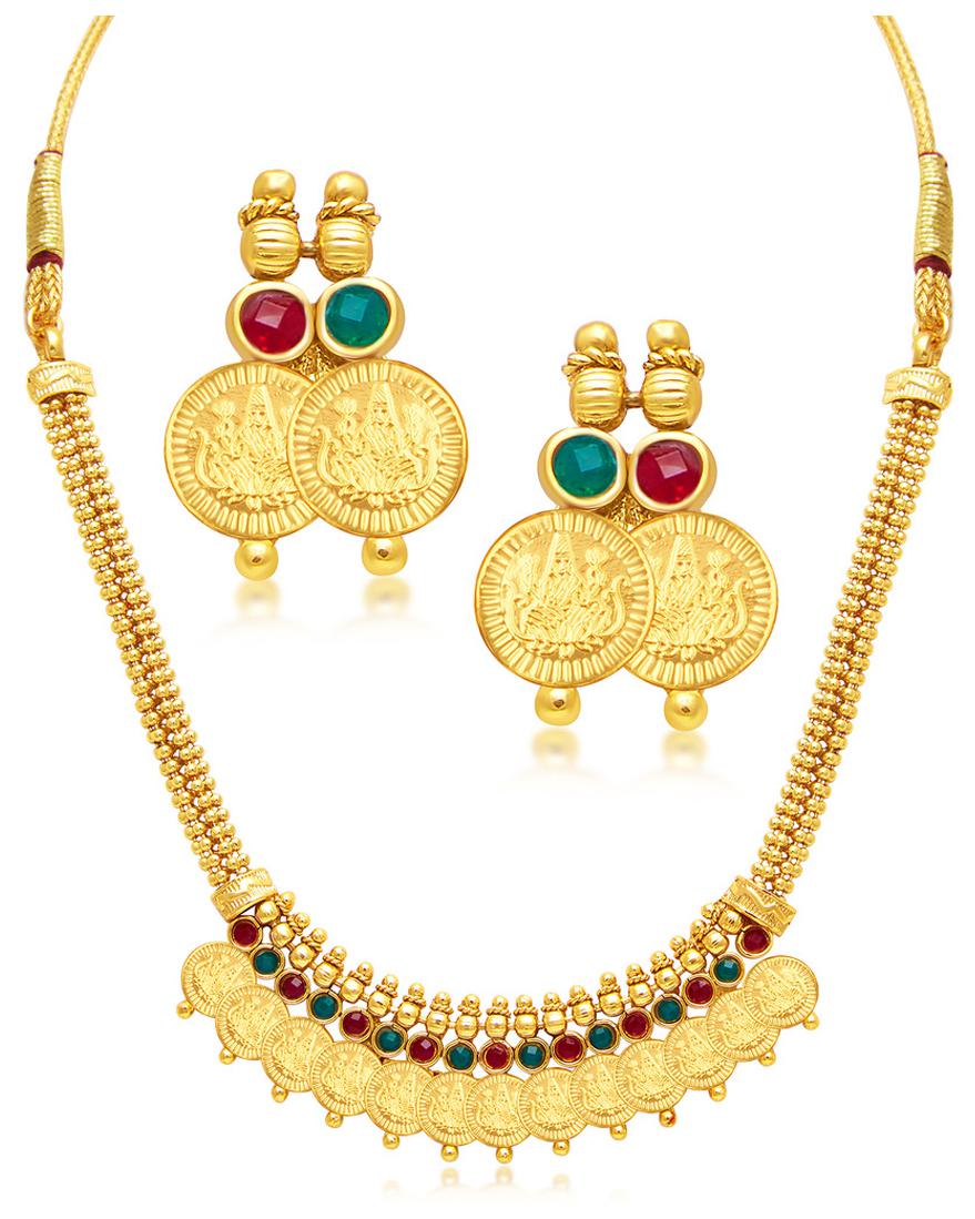 

Sukkhi Stylish Laxmi Coin Temple Gold Plated Necklace Set For Women