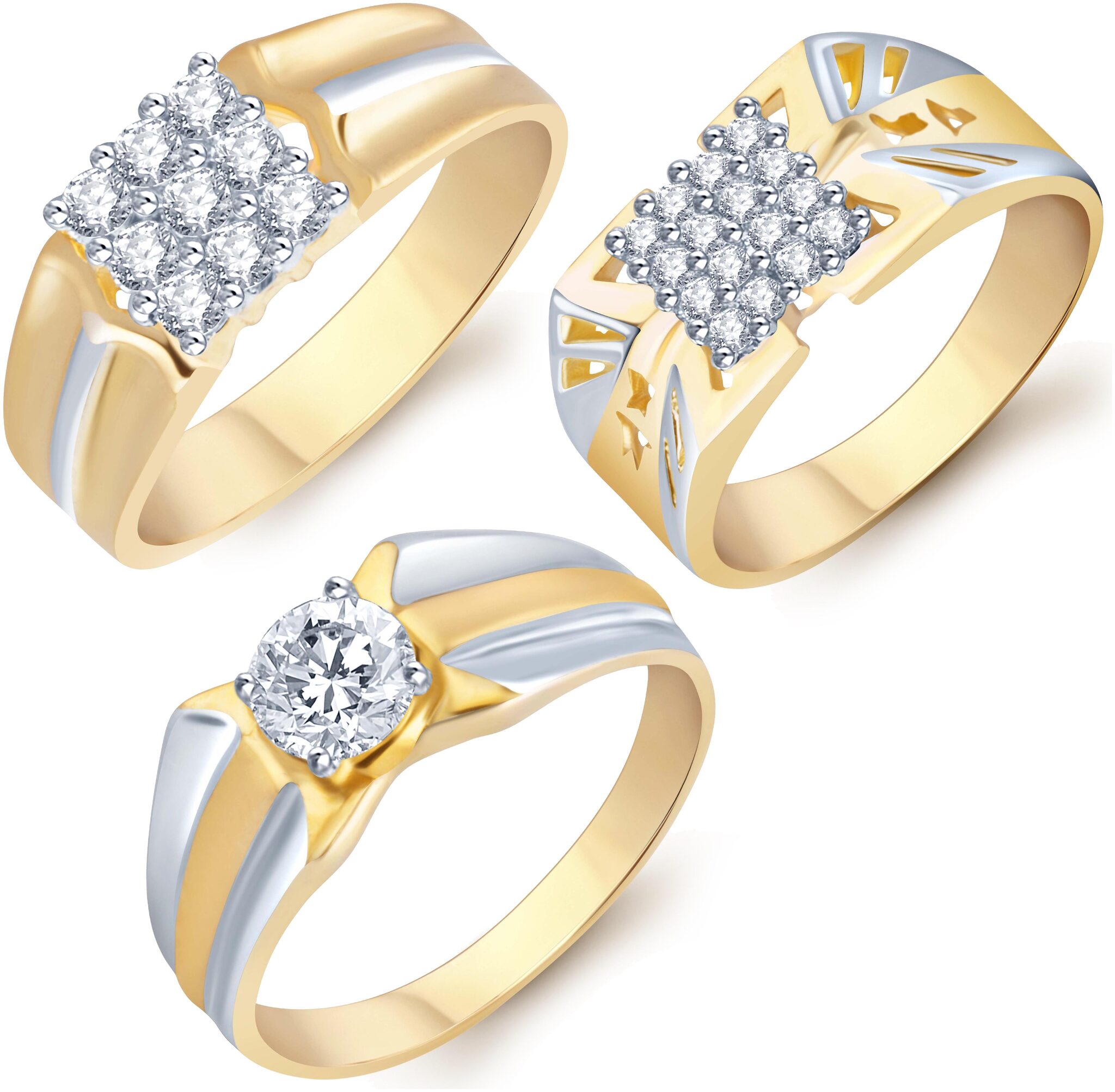 

Sukkhi Stylish Gold Plated Cz Set Of 3 Gents Ring Combo For Men