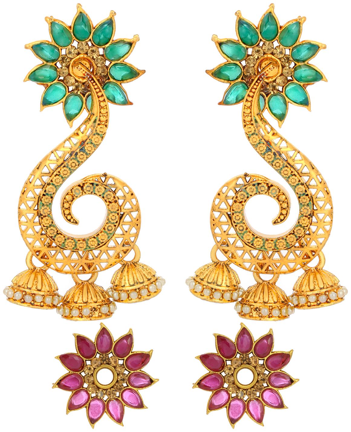 

Sukkhi Tibale Floral Changeable Gold Plated Earring for Women(1 Earring 2 Changeable Stone)