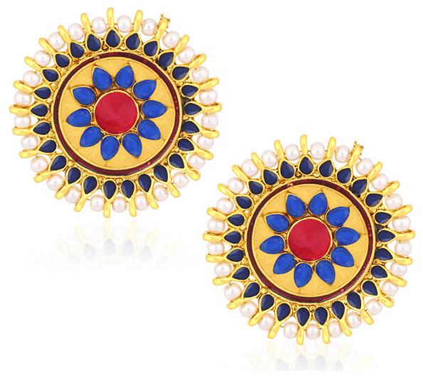 

Sukkhi Traditional Gold Plated Pearl Meenakari Stud Earrings For Women