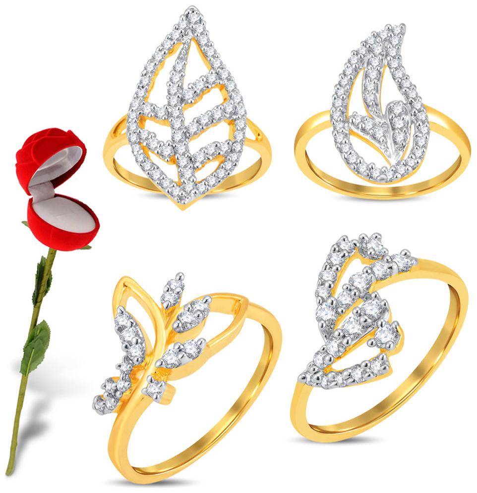

Sukkhi Valentine Collection Pleasing Gold Rhodium Plated Cz Combo With Rose Box For Women Pack Of 4