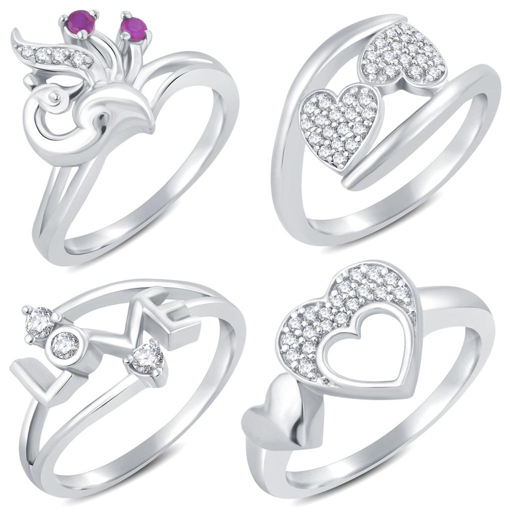 

Sukkhi Valentine Collection Stylish Rhodium Plated CZ Combo Ring For Women Pack Of 4