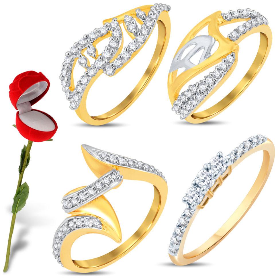 

Sukkhi Valentine Collection Astonish Gold Rhodium Plated Cz Combo With Rose Box For Women Pack Of 4