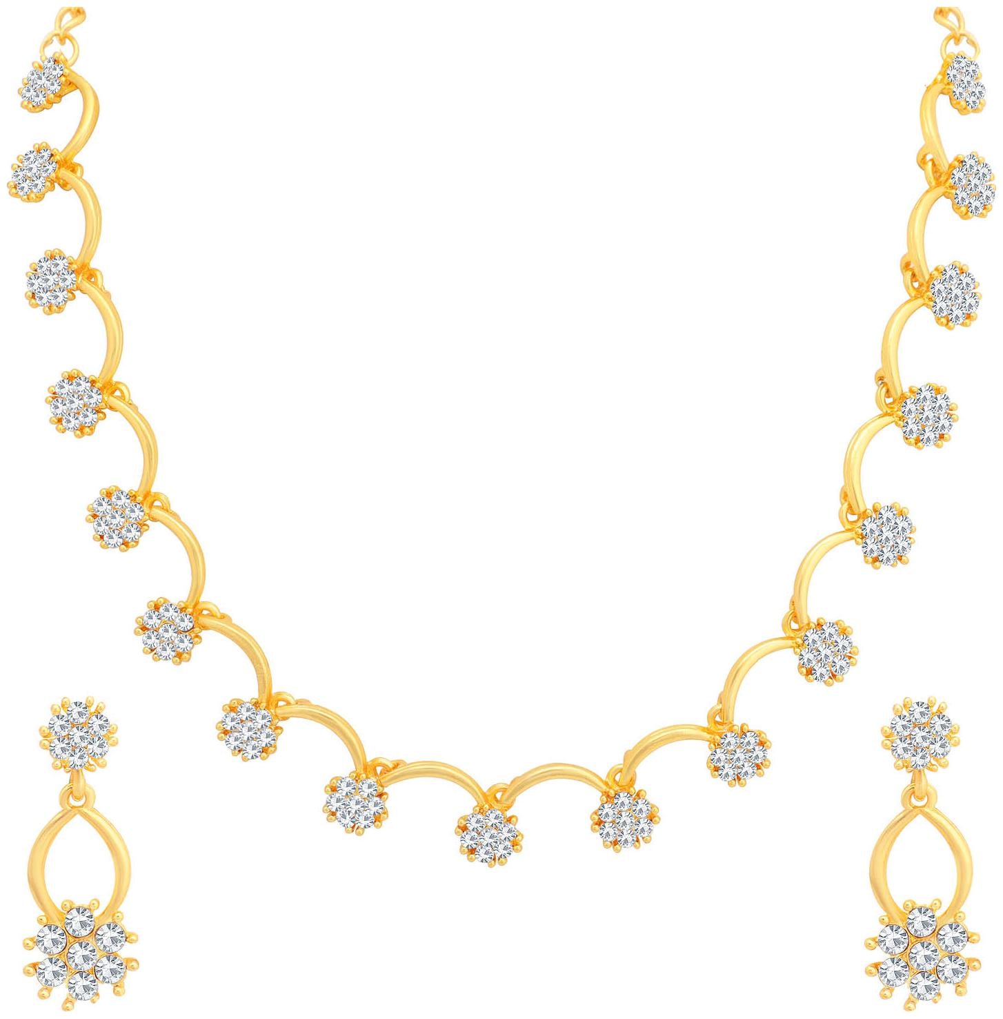 

Sukkhi Vintage Gold Plated Wedding Jewellery Austrian Diamond Floral Necklace Set for Women