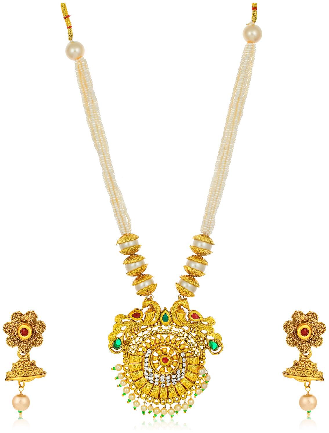 

Sukkhi Wavy Gold Plated Peacock Collar Necklace Set for Women