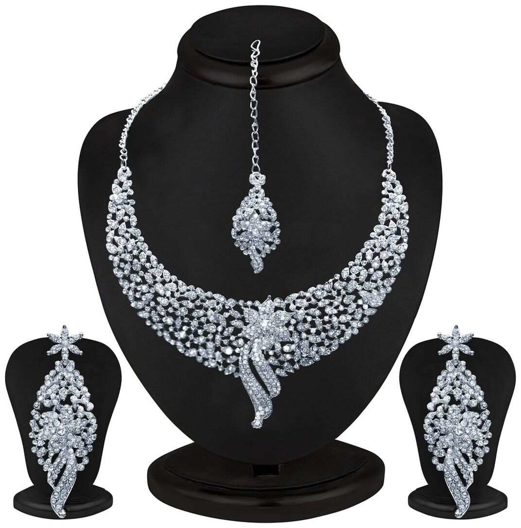 

Sukkhi Rhodium Plated Australian Diamond Necklace Set for Women