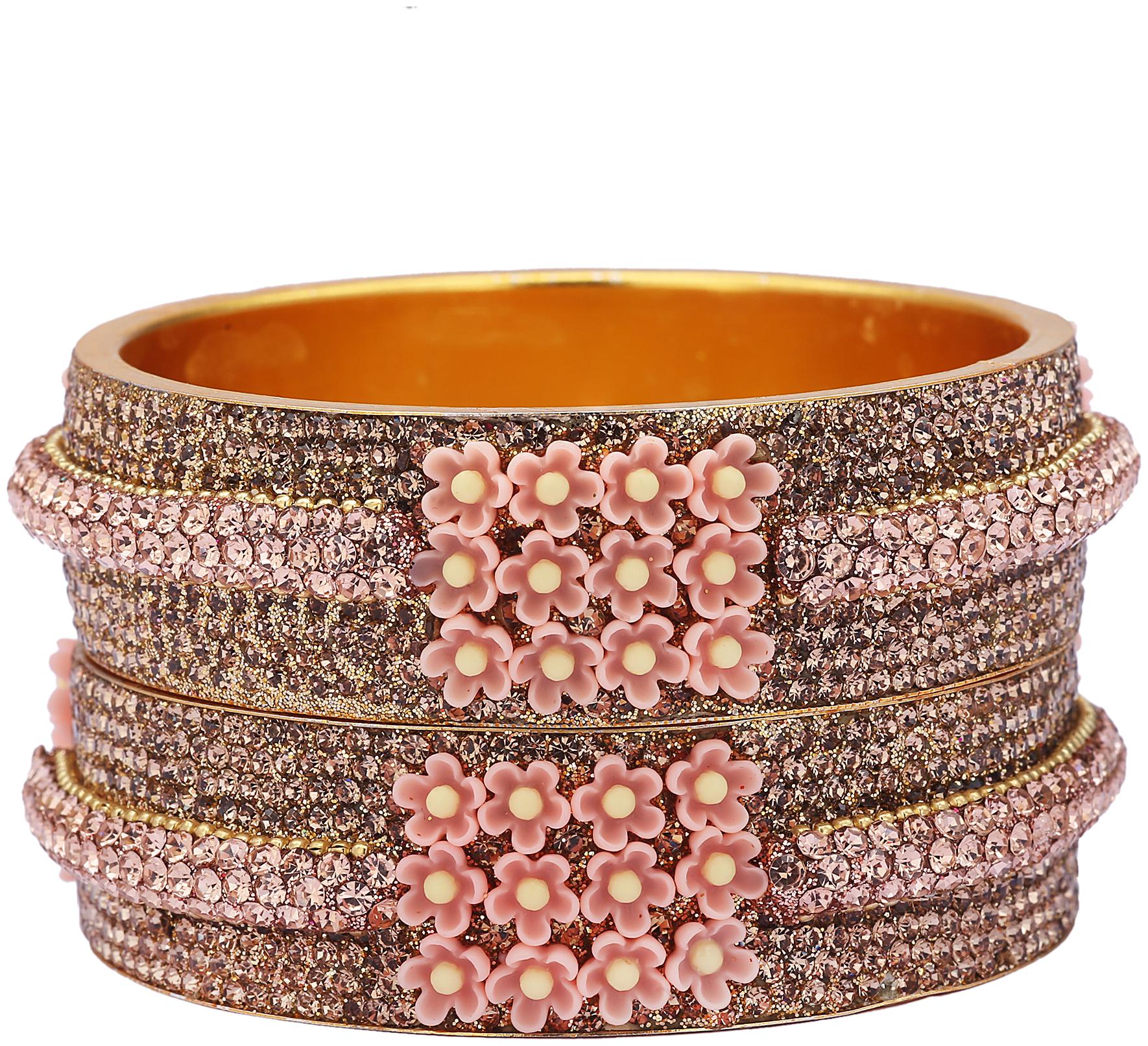 

Sukriti Beautiful Partywear Flower Brass Kada Pink Bangles For Women Set Of 2