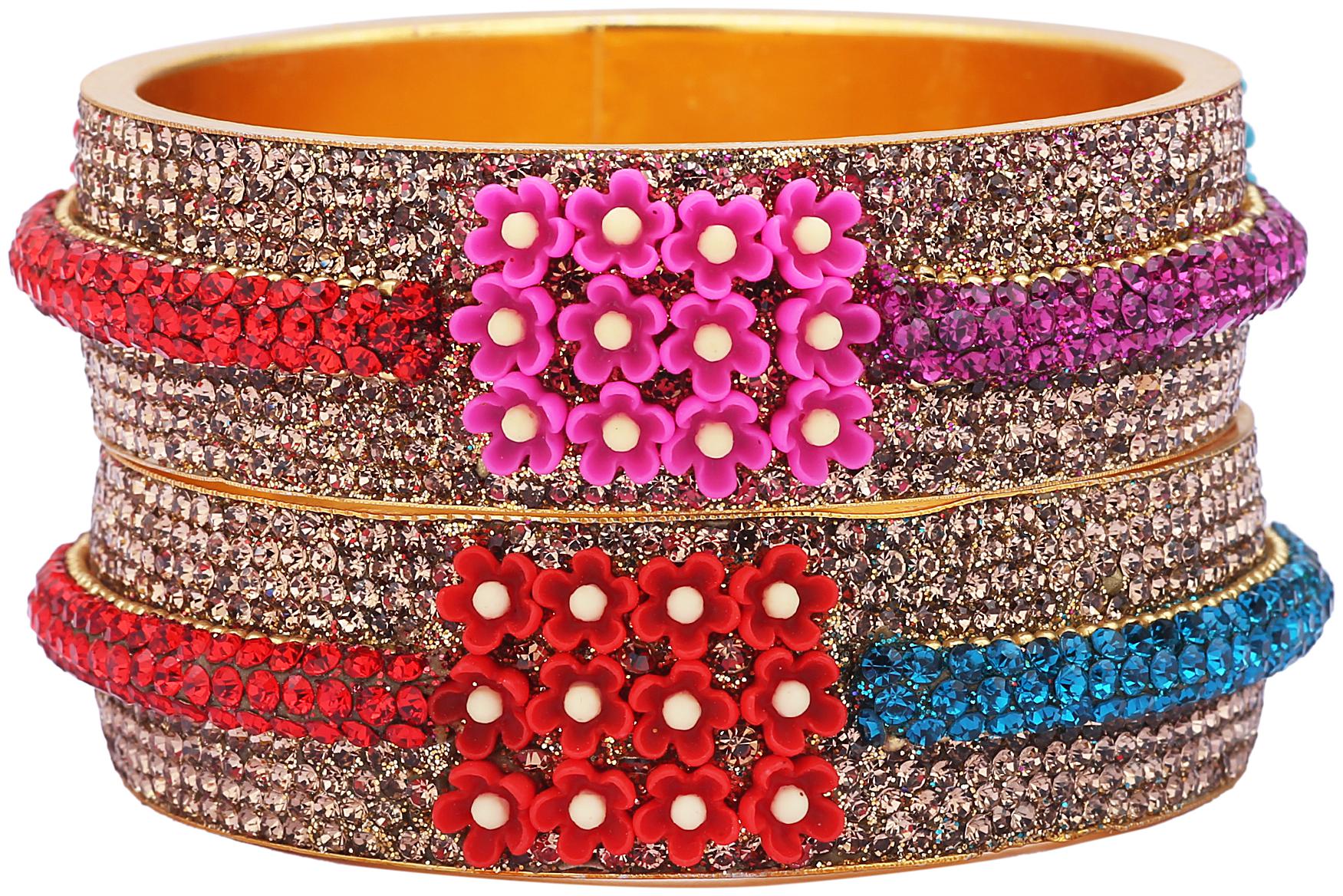 

Sukriti Beautiful Partywear Flower Brass Kada Multi Bangles For Women Set Of 2