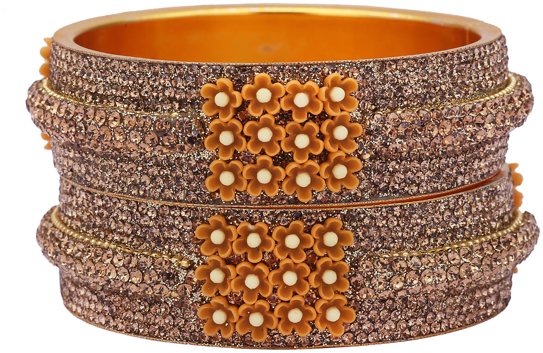 

Sukriti Beautiful Partywear Flower Brass Kada Gold Bangles For Women Set Of 2