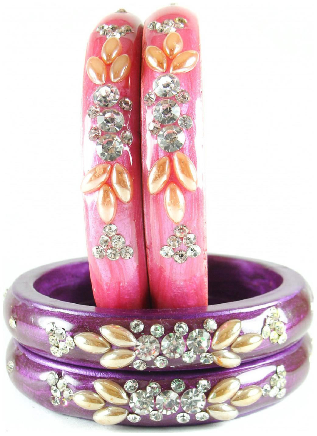 

Sukriti Casual Everyday Wear Fancy Pink Purple Lac Bangles Combos - Pack of 4