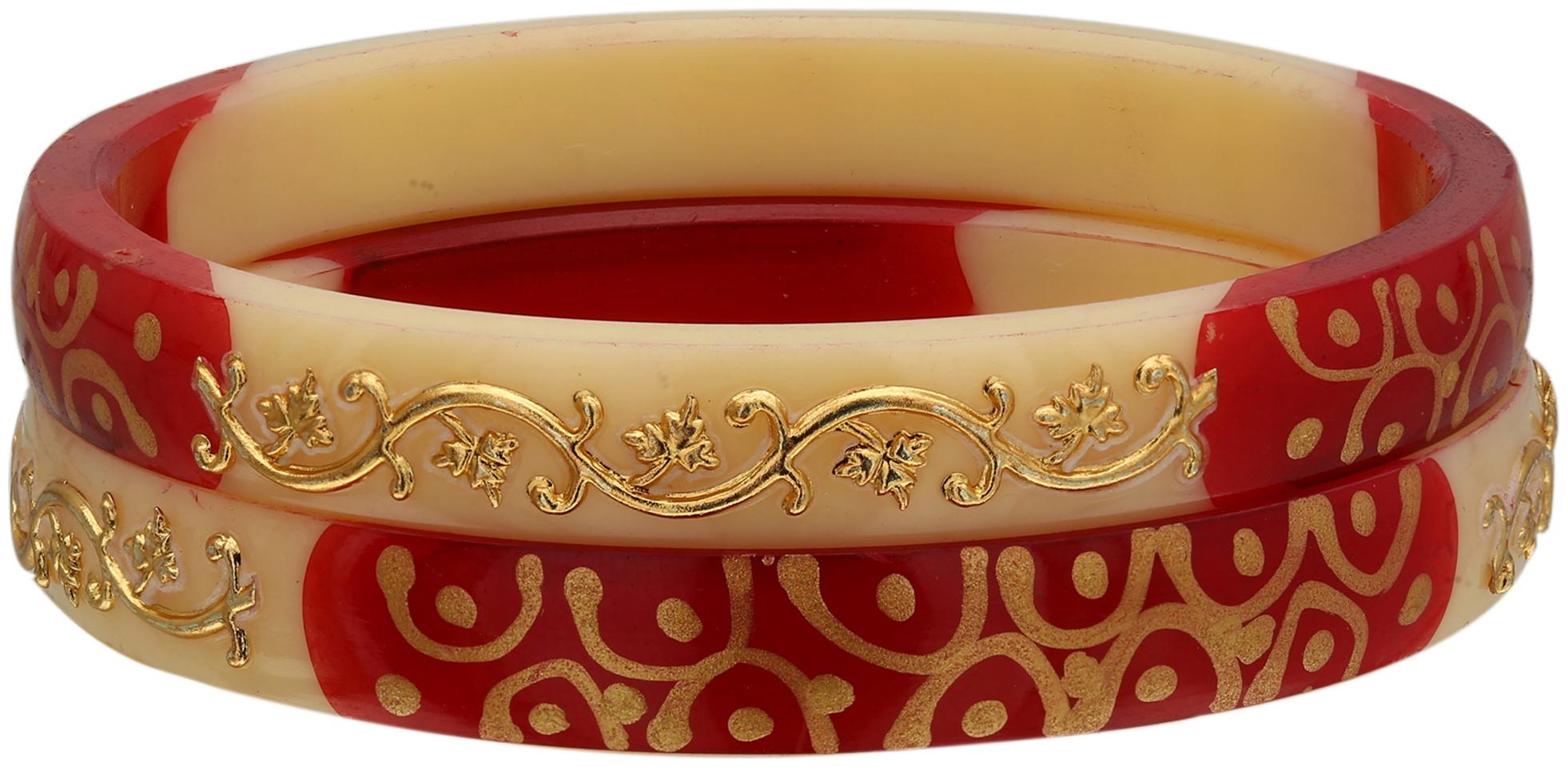 

Sukriti Ethnic Rajputi Golden Brass Design Seep Acrylic Kada Bangles For Women Set Of 2