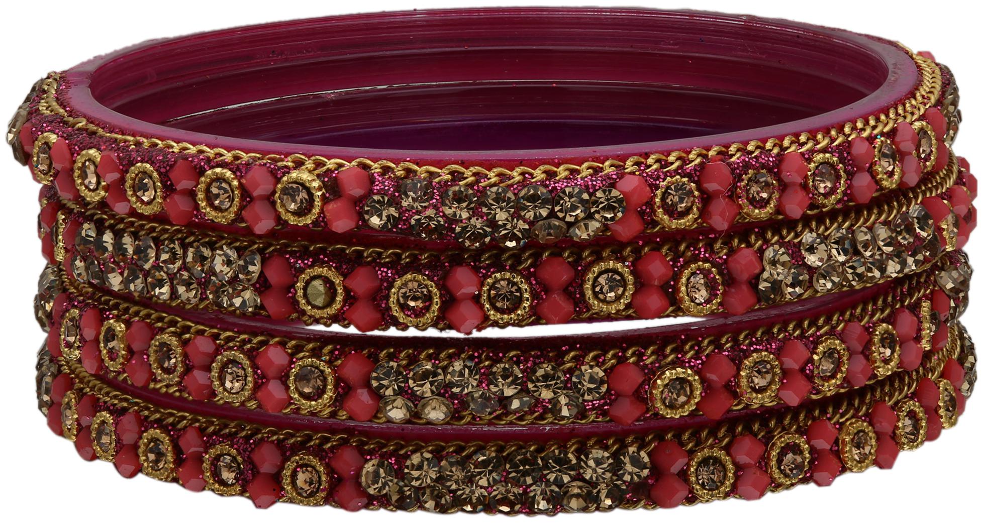 

Sukriti Handcrafted Glossy Zircon Crystal Glass Bangles For Women Set Of 4