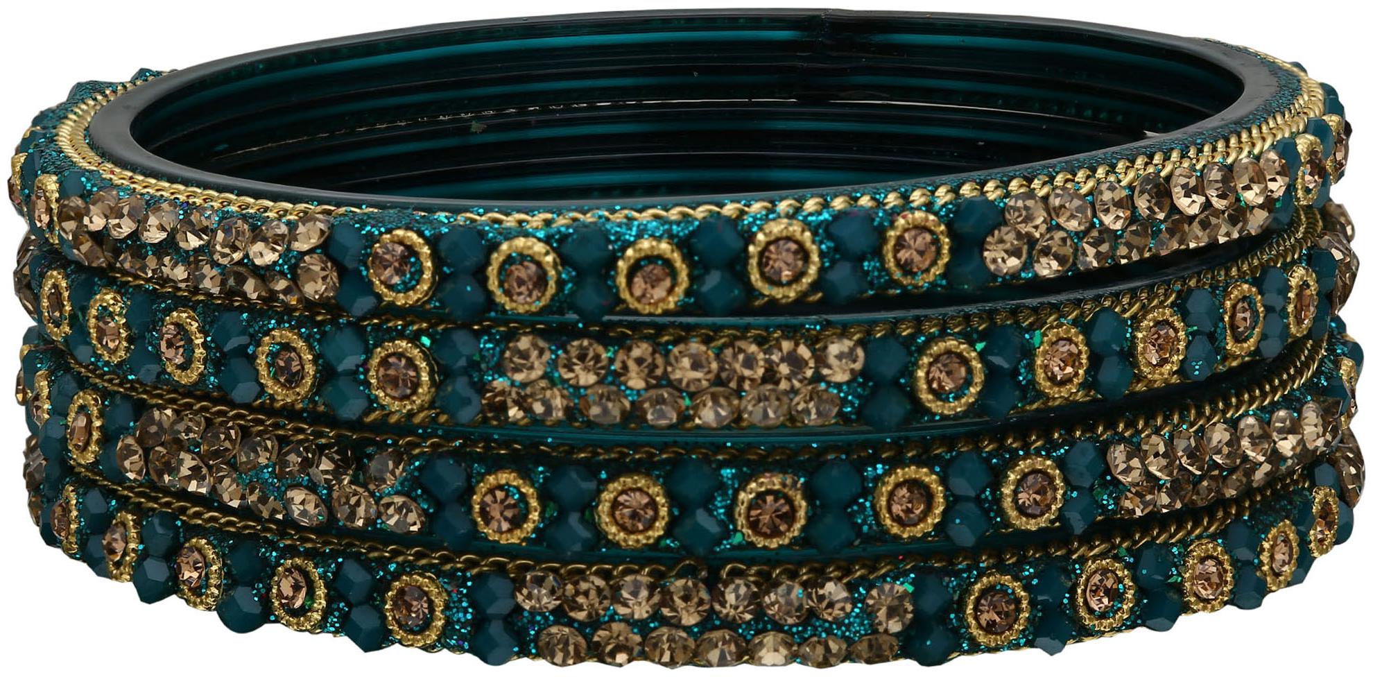 

Sukriti Handcrafted Glossy Zircon Crystal Glass Bangles For Women Set Of 4