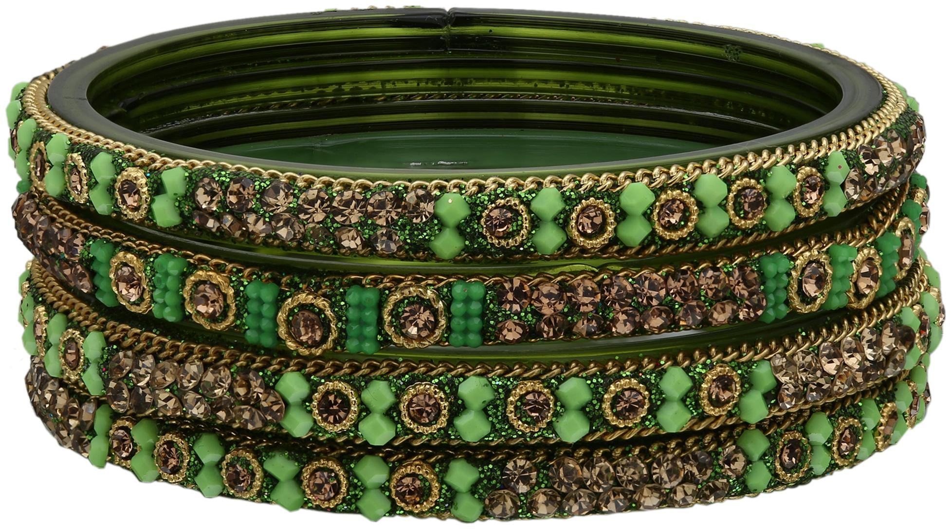 

Sukriti Handcrafted Glossy Zircon Crystal Glass Bangles For Women Set Of 4