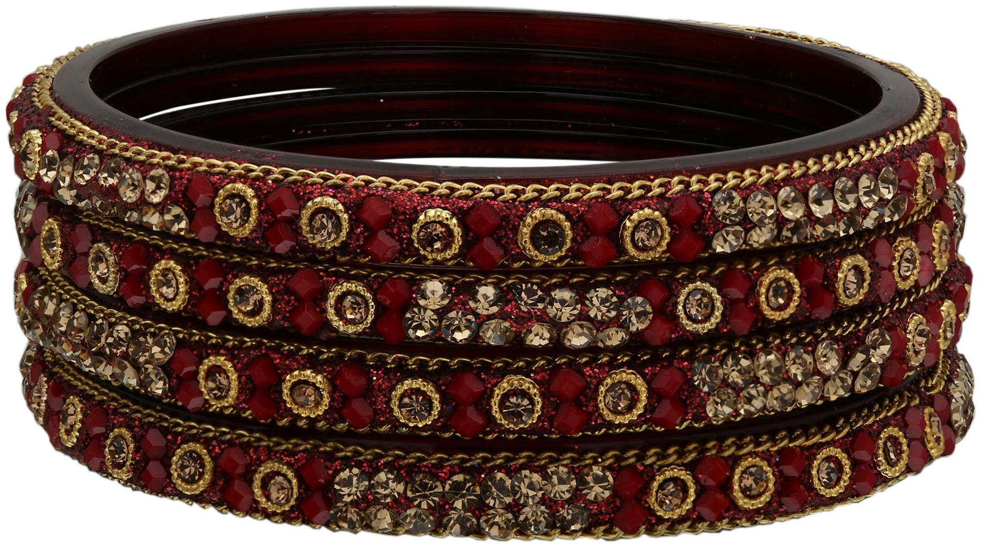 

Sukriti Handcrafted Glossy Zircon Crystal Glass Bangles For Women Set Of 4
