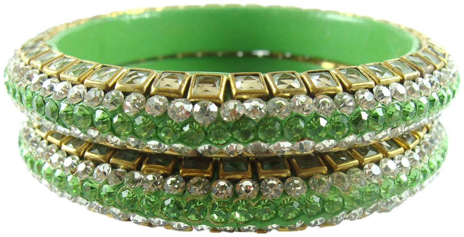 

Sukriti Kundan Green Lac Bangle Set of 2