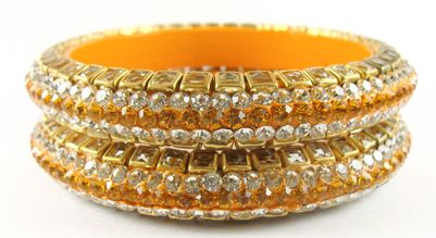 

Sukriti Rajasthani Handcrafted Kundan Yellow Lac Bangle Set of 2 for Women