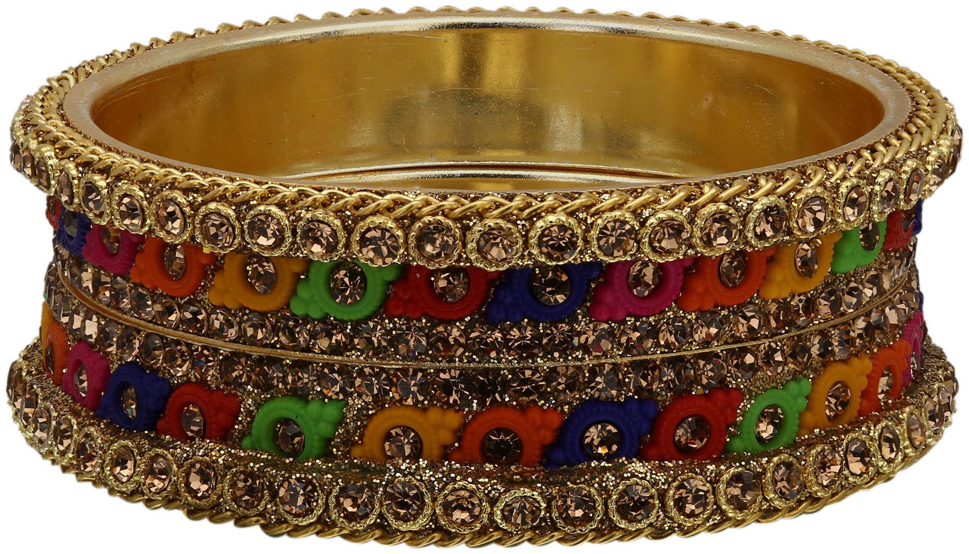 

Sukriti Rajasthani Ethnic Golden Stone Brass Kada Bangles For Women Set Of 2
