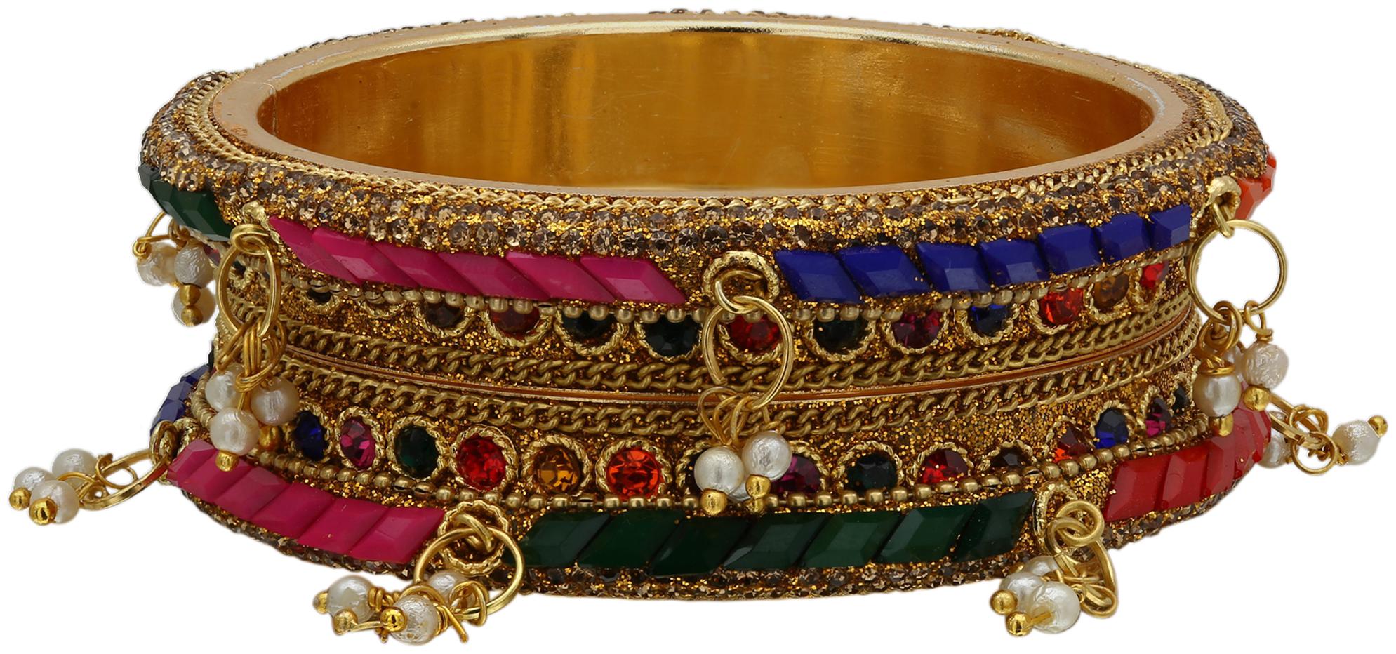 

Sukriti Rajasthani Beautiful Pearl Tassel Brass Kada Bangles For Women Set Of 2