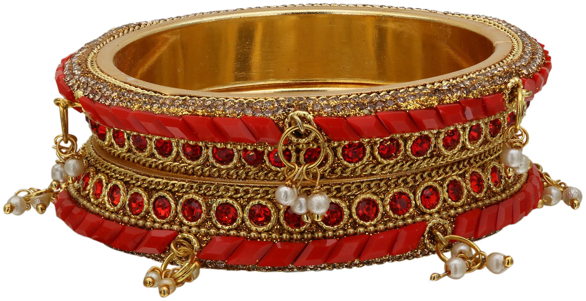 

Sukriti Rajasthani Beautiful Pearl Tassel Brass Kada Bangles For Women Set Of 2