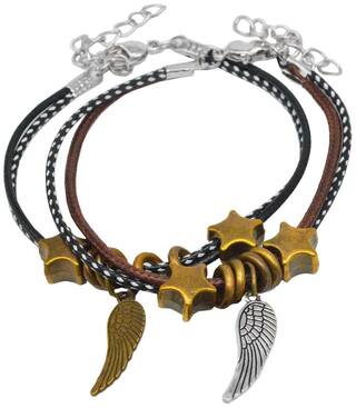 Sullery Angel Feather Wing Couple Multicolour Leather Metal Bracelet For Mens