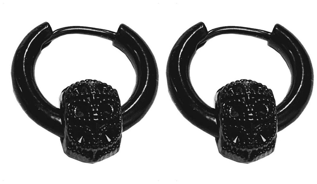 

Sullery Designd Bead Dangle Charm Drop Huggie Black Stainless Steel Hoop Earring