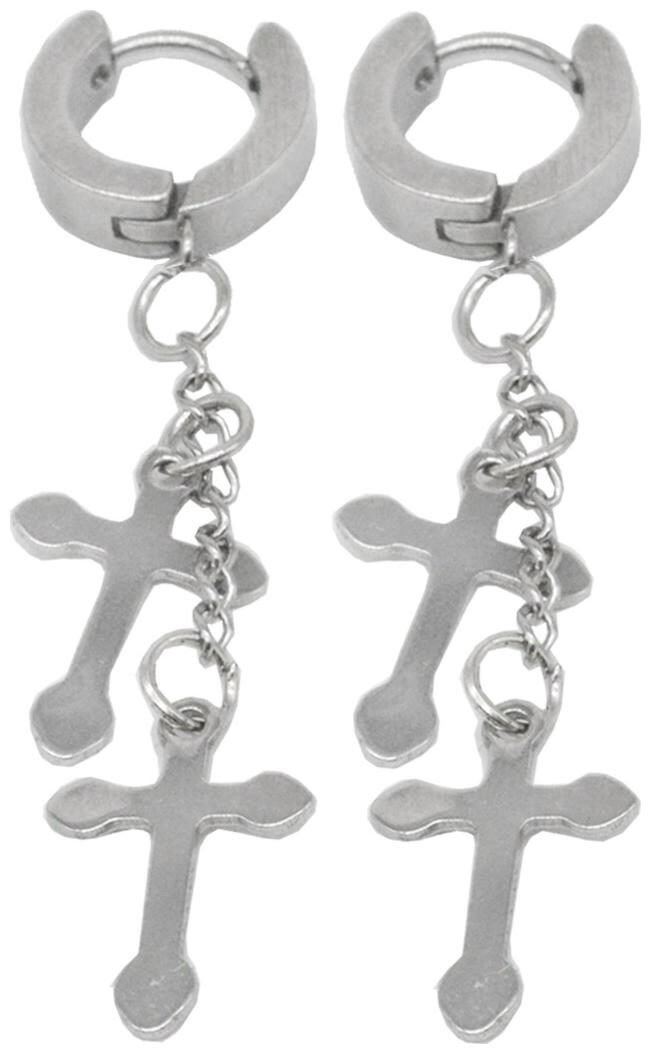 

Sullery Jesus Christ Cross Charm Long Chain Silver Stainless Steel Hoop Earring