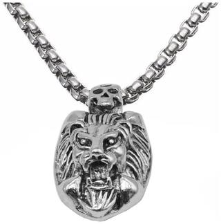 Sullery Mens Boys Gothic Punk Style Black Silver Tone King Lion Head Skull Necklace Pendant